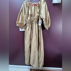 JustFab Tan Gathered Dress